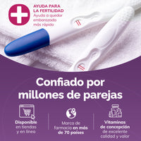Pregnancy test with text in Spanish on a purple background