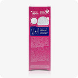 Conceive Plus Fertility Lubricant Pack (ES) side panel of 75ml box featuring clinical study results, usage recommendations, and safety instructions, shown in magenta with a 99% sperm viability claim, illustrative icons, and Spanish text on proper application.