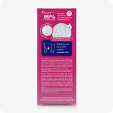 Conceive Plus Fertility Lubricant Pack (ES) side panel of 8x4 applicators box highlighting sperm viability claim and clinical usage guidance, shown in magenta with a 99% effectiveness graphic, product illustrations, and Spanish safety instructions for optimal fertility support.