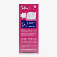 Conceive Plus Fertility Lubricant Pack (ES) side panel of 8x4 applicators box highlighting sperm viability claim and clinical usage guidance, shown in magenta with a 99% effectiveness graphic, product illustrations, and Spanish safety instructions for optimal fertility support.