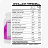 Conceive Plus Women's Fertility Support + Applicators (ES) showing a close-up of supplement facts label in Spanish, listing detailed vitamin and mineral content per two capsules with daily value percentages.